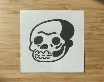 Boney Skull 1 | Handprinted Artwork | Original Linoprint