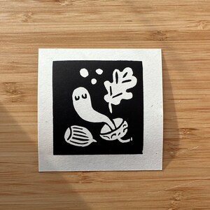 Ghost of an Acorn Linocut Print Hand Printed image 2