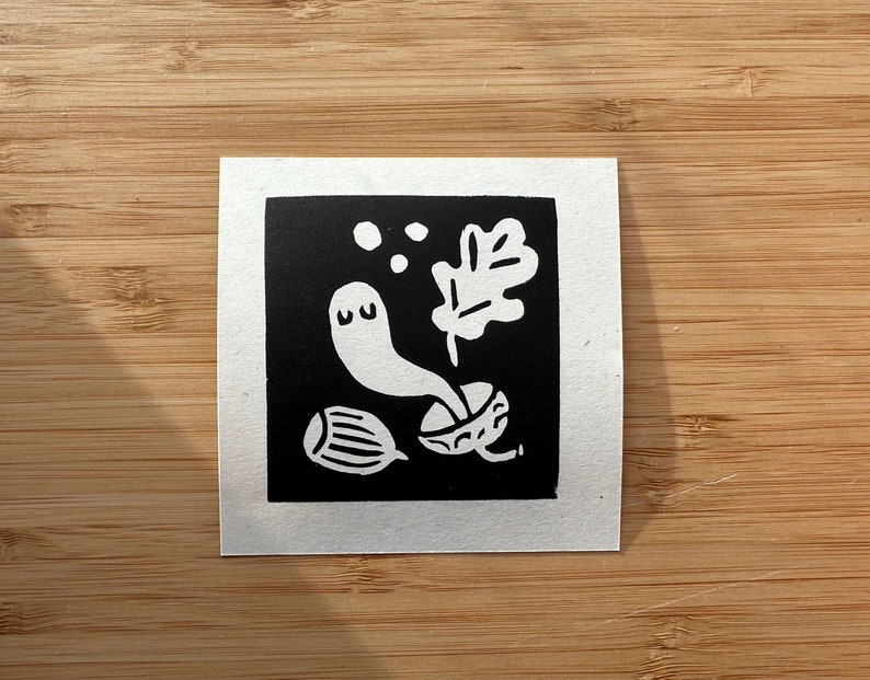 Ghost of an Acorn Linocut Print Hand Printed image 2