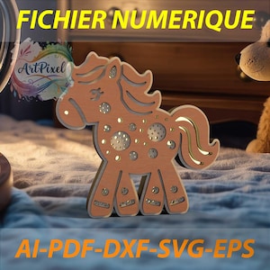 Digital File Pony / Horse Night Light for Kids - DIY Laser Cutting - AI, Svg, Pdf, Eps, Dxf