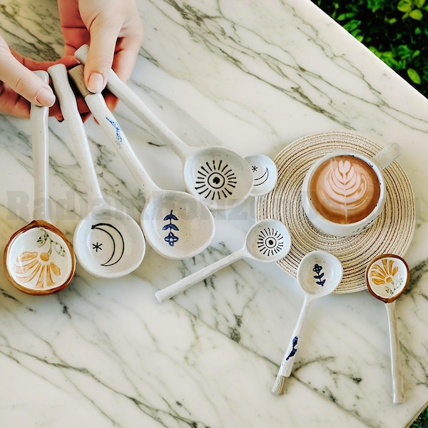 Cucharas de cerámica pequeñas / Cuchara de cerámica gruesa / Decoración de cocina / Cuchara de café / Regalo de inauguración de la casa / Regalo gastronómico / Regalo de Navidad