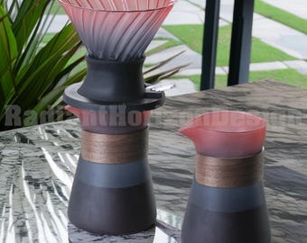 Koffiedruppelset, koffiekan, blauwe keramische schenkinrichting voor koffie met druppelaar, koffiezetapparaatset voor schenking, cadeauset koffiedruppelaar