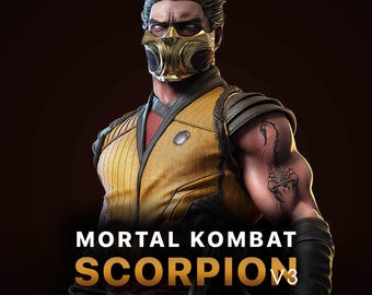 Figura de Scorpion V3: Mortal Kombat / Estatua de resina impresa en 3D, pintada a mano