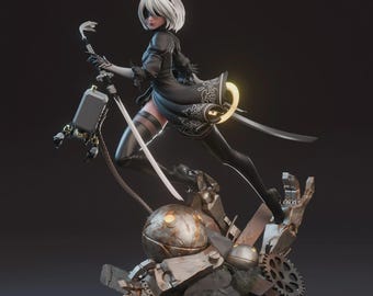 Figura 2B v3: Nier Automata / Estatua de resina impresa en 3D, pintada a mano