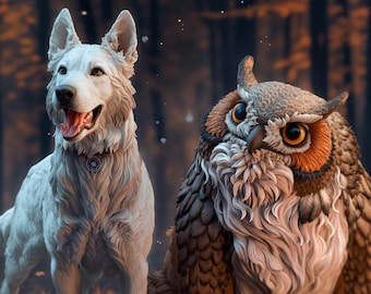 Figurine Scratch and Owlbear Cub 14cm / 5.5in (painted) - Baldur's