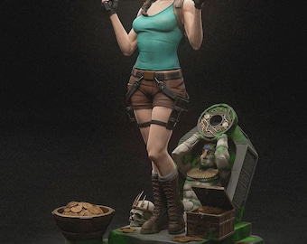 Lara Croft-figur: Tomb Raider | 3D-tryckt resinstaty, handmålad