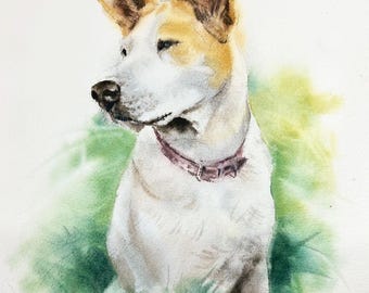 Aangepaste aquarel huisdierportret: handgeschilderd hond- of katmonument