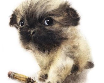 Aangepaste aquarel huisdierportret: handgeschilderd hond- of katmonument