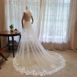 Ivory Floral Lace Overskirt: Detachable Bridal Train