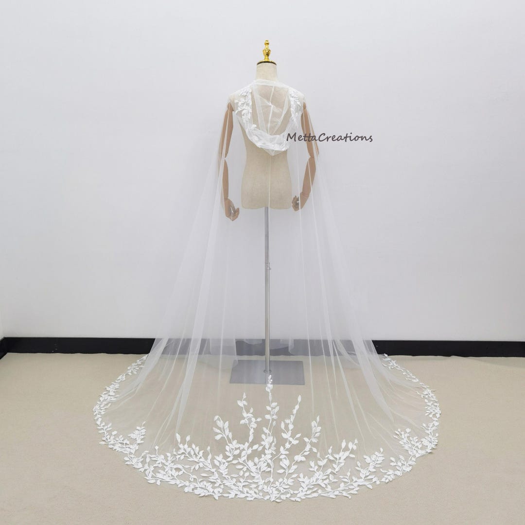 Capa com capuz de tule marfim para vestido de noiva, capa de noiva com ...