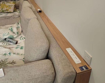Wooden Behind Couch Table with Power Outlet & USB Ports, Slim Sofa Console Table, Rustic Over Couch Table, Behind Sofa Shelf with Charging