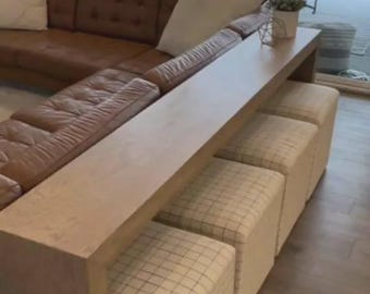 Wooden Behind Couch Table with Power Outlet & USB Ports, Slim Sofa Console Table, Rustic Over Couch Table, Behind Sofa Shelf with Charging