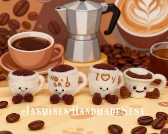 Coffee Cup Crochet Plush  Handmade Amigurumi Coffee Mug Stuffie Soft Plush Toy, Desk Buddy, Kawaii Crochet Doll Gift for Coffee Lovers  Kids