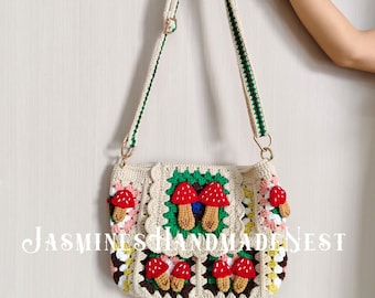 Crochet Mushroom Flower Bag | Cotton Shoulder Tote, Summer Style Handbag