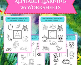 Alphabet Worksheets for Tracing and Coloring, Printable Preschool Activities, Kindergarten Letter Practice