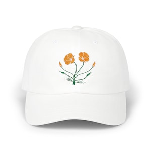 Embroidered California Golden Poppy Dad Cap | Unisex | Nature | Floral