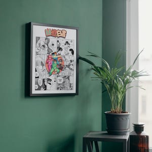 May include: A framed black and white manga print with a colorful illustration of three characters in the center. The title of the manga is "幽遊白書" in Japanese.