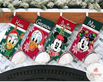 Multi-character Mickey & friends Pooh Toy story Disney Christmas Stockings, Custom Disney Christmas Stockings With Name, Santa Claus gift