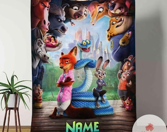 Personalized Zootopia Judy Hopps Nick Wilde blanket, Custom Name Zootropolis Disney Blanket, Birthday Girl Boy gift blanket