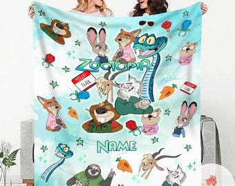 Personalized Zootopia 2 Judy Hopps Nick Wilde blanket, Custom Name Zootropolis Disney Blanket, Birthday Girl Boy gift blanket