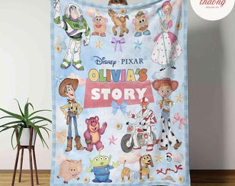Manta personalizada con el personaje de Toy Story de Disney en acuarela, manta de Woody, Buzz Lightyear y Jessie, manta de Disney, manta de regalo para cumpleañera