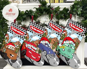 Multi-character Disney Cars Christmas Stockings, Custom Disney Lightning Mcqueen Tow Mater Luigi Christmas Stockings With Name, Home Decor