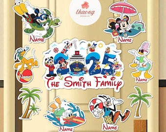 All characters Disney Cruise Line magnet, summer cruise Mickey Minnie Family Cruise vacation magnet, Summer Beach vibes tropical magnet