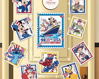 Imán de Disney Cruise Line con todos los personajes del 4 de julio, imán de Mickey y sus amigos del 250 aniversario de Estados Unidos, imán patriótico del Día de la Independencia.