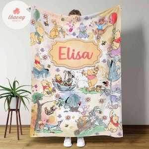 Personalized Winnie the Pooh blanket, Pooh bear Piglet Eeyore Tigger Roo Blanket, Hundred Acre Wood blanket, Birthday Girl Boy gift blanket