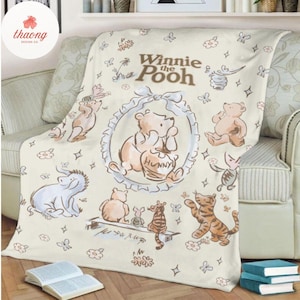 Watercolor Winnie the Pooh blanket, Pooh bear Piglet Eeyore Tigger Roo Blanket, Hundred Acre Wood blanket, Birthday Girl Boy gift blanket