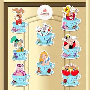 All characters Alice in Wonderland magnet, Mad Tea Party Disney Cruise Line magnet, Golden Afternoon flower Alice Princess teacup magnet