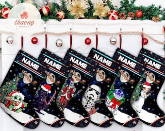 Buffalo Plaid Star Wars Disney Christmas Stockings, Custom Disney Christmas Stockings With Name, Santa Claus gift Home Decor Darth Vader