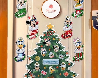 Personalized Disney Cruise Line Christmas tree magnet, Mickey & friends Stocking Cruise magnet, Very Merrytime Cruise magnet door decoration
