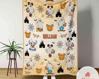 Personalized Disney Mickey & friends ghost Halloween blanket, Mickey Minnie Ghost Fall vibes Blanket, Birthday Boy Girl gift blanket