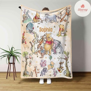 Personalized Winnie the Pooh blanket, Pooh bear Piglet Eeyore Tigger Roo Blanket, Hundred Acre Wood blanket, Birthday Girl Boy gift blanket