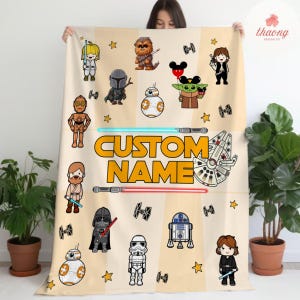 Personalized Star Wars blanket, The Mandalorian Darth Vader Blanket, Chewbacca R2D2 Luke blanket, Birthday Boy Girl gift blanket