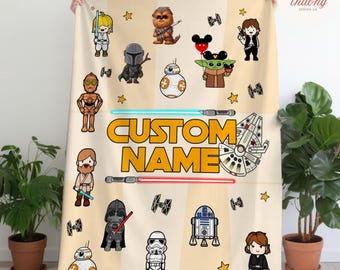 Personalized Star Wars blanket, The Mandalorian Darth Vader Blanket, Chewbacca R2D2 Luke blanket, Birthday Boy Girl gift blanket
