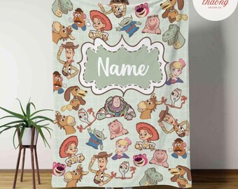 Personalized Toy Story Disney character blanket, Woody Buzz Lightyear Jessie Blanket, Disney blanket, Birthday Girl Boy gift blanket