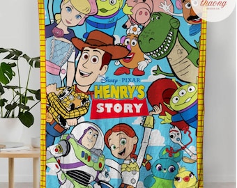 Personalized Toy Story Disney character blanket, Woody Buzz Lightyear Jessie Blanket, Disney blanket, Birthday Boy Girl gift blanket