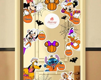 Imán de Halloween personalizado con todos los personajes de la línea de cruceros de Disney, calabaza, Mickey, Minnie y Stitch, imán de Halloween en alta mar 2025