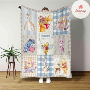 Personalized Winnie the Pooh blanket, Pooh bear Piglet Eeyore Tigger Roo Blanket, Hundred Acre Wood blanket, Birthday Girl Boy gift blanket