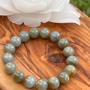 Beautiful 12.5mm Blue Gray With Yellow Burmese Jadeite Bead Bracelet * Grade A