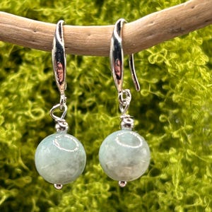 Certified Grade A Guatemala Jadeite Blue Wuji Dangle Bead Earrings