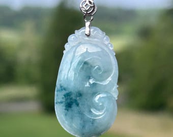 Colgante Ruyi birmano de color azul lavanda raro certificado 如意