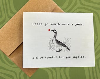 funny anniversary card / geese go south once a year / romantic card for her / all occasion / funny greeting card / blank inside / love card