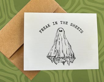 halloween card / freak in the sheets / for him / for her / for friend / spooky season / halloween gift / funny / snarky card / ghost card