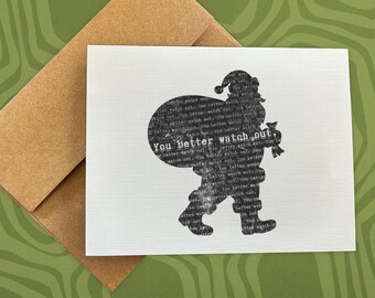 funny christmas card / you better watch out / christmas gift / christmas present / santa card / funny card / gift for him / for her