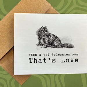 all occasion card / when a cat tolerates you that&#39;s love / thank you card / thanks from cat / for vet / sitting / boarding / cat lover