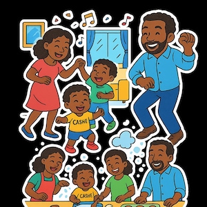 Download Family Joy stickers, educational clipart, printable stickers, cashe cartoon, clipart, black boy stickers, children learning.