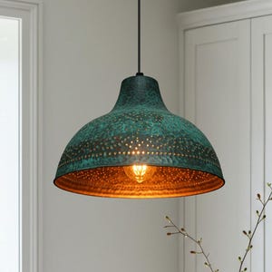 Handmade Green Patina Light , Hanging Dome Lamp , Copper Dome Pendant Lamp, kitchen island Light,Copper Dome Lamp